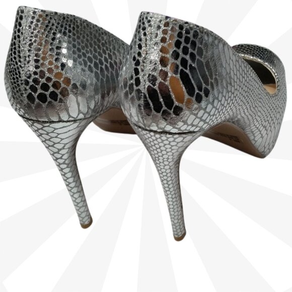 Charlotte Russe Silver Open Toe Faux Snakeskin Platform Stiletto Heels Size 8 - Picture 3 of 7